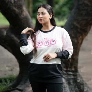 Women's Bear Contrast Colour Combination Full Sleeve Sweatshirt
