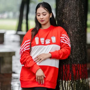 Women's Coffee Contrast Colour Combination Full Sleeve Sweatshirt