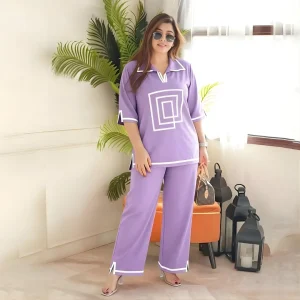 Women Side Cutting Plugget Polo Co-Ord Set – Lavender