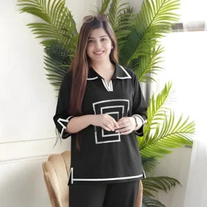 Women Side Cutting Plugget Polo BLACK T-Shirt –