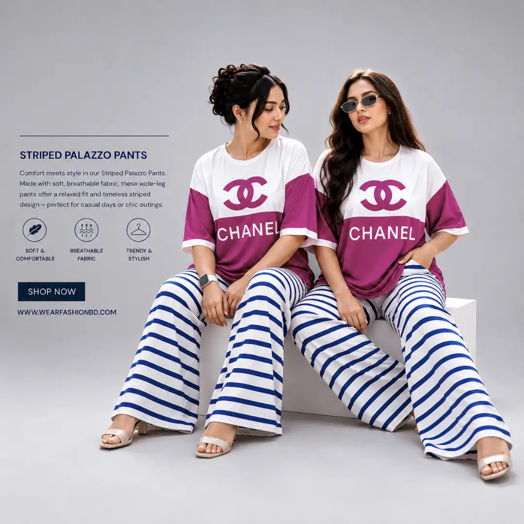 Women CHANEL Side Cutting Co-Ord Set – Violet/Blue Check - Image 2