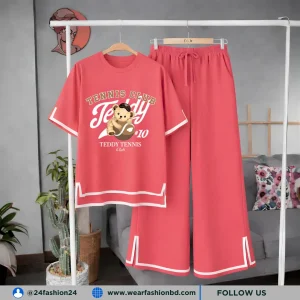 Women Clube Taddy Side Cutting Co-Ord Set – Coral
