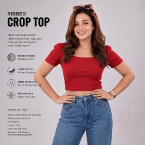 Flora Square Neck – Short Sleeve Ribbed Crop Top