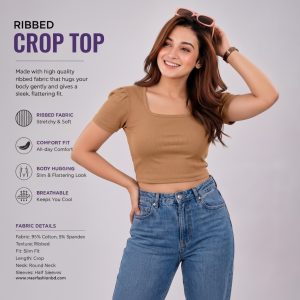 Flora Square Neck – Short Sleeve Ribbed Crop Top