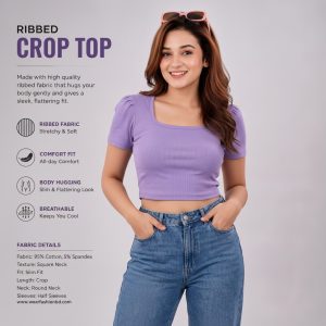 Flora Square Neck – Short Sleeve Ribbed Crop Top