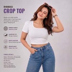 Flora Square Neck – Short Sleeve Ribbed Crop Top