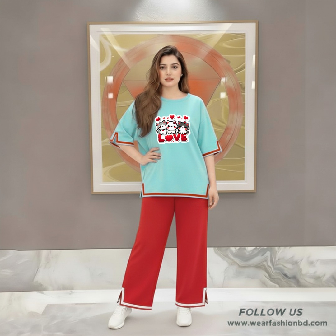 Women Three Pandas Print Side Cutting Co-Ord Set – Paste