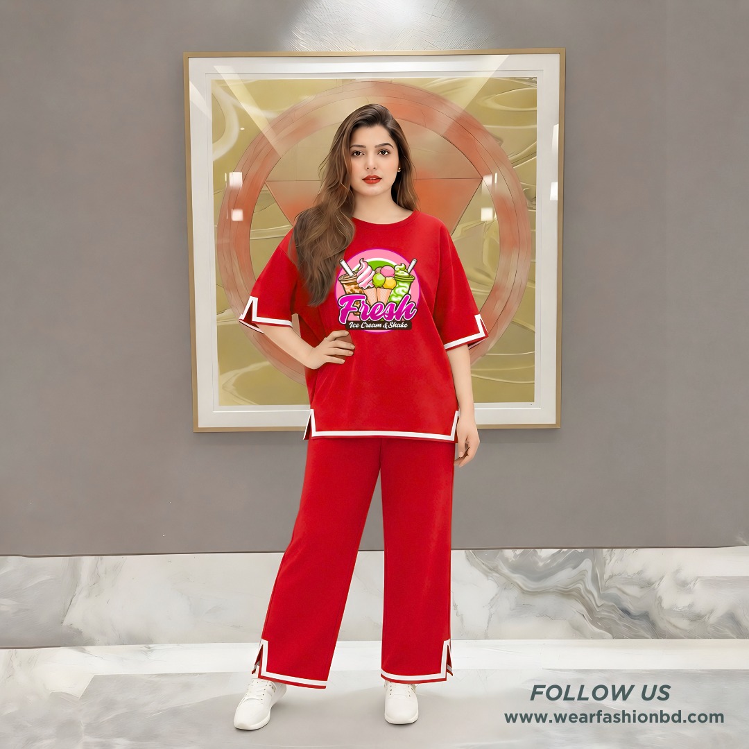 Women Fresh Print Side Cutting Co-Ord Set – Pink