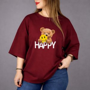 Women’s Oversized Happy Meroon Unique & Tree