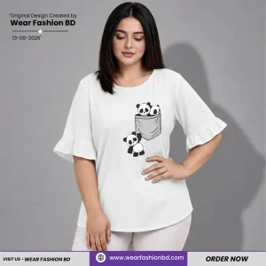 Women’s Premium Pocket Panda Oversized Ruffle Sleeve  White – TREE