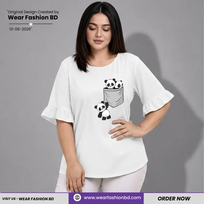 Women’s Premium Pocket Panda Oversized Ruffle Sleeve White – TREE