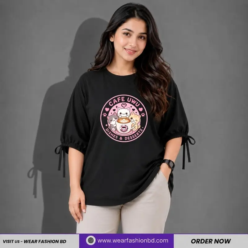 Women’s Oversized Two Hand Lace Totally Unique & Cat Cafe Black | TREE